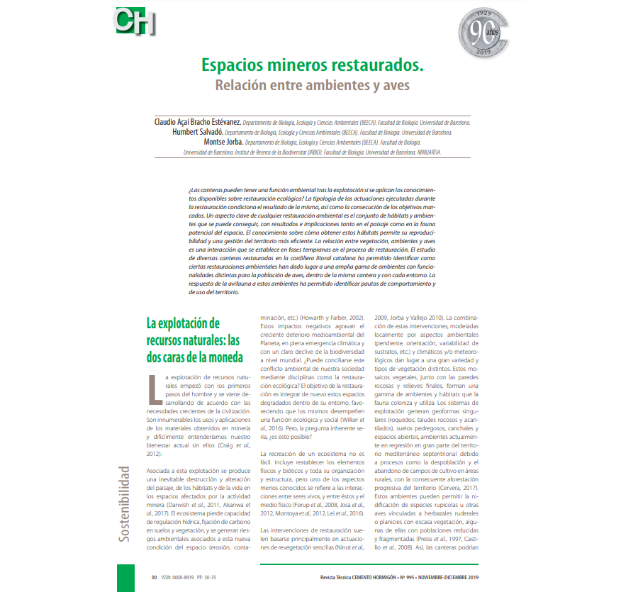Espacios mineros restaurados. Relación entre ambientes y aves
